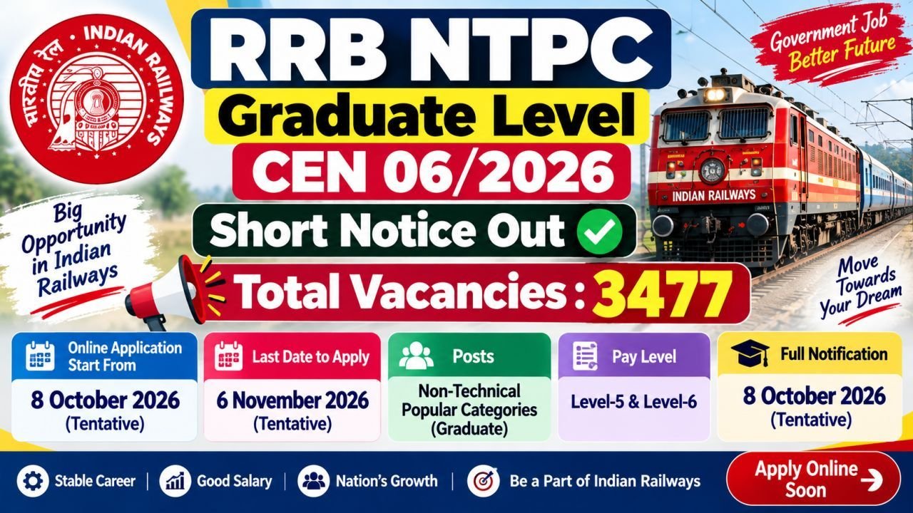 RRB NTPC Graduate Level Short Notice Out