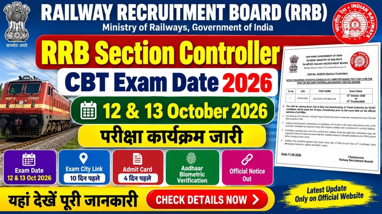 RRB Section Controller CBT Exam Date 2026