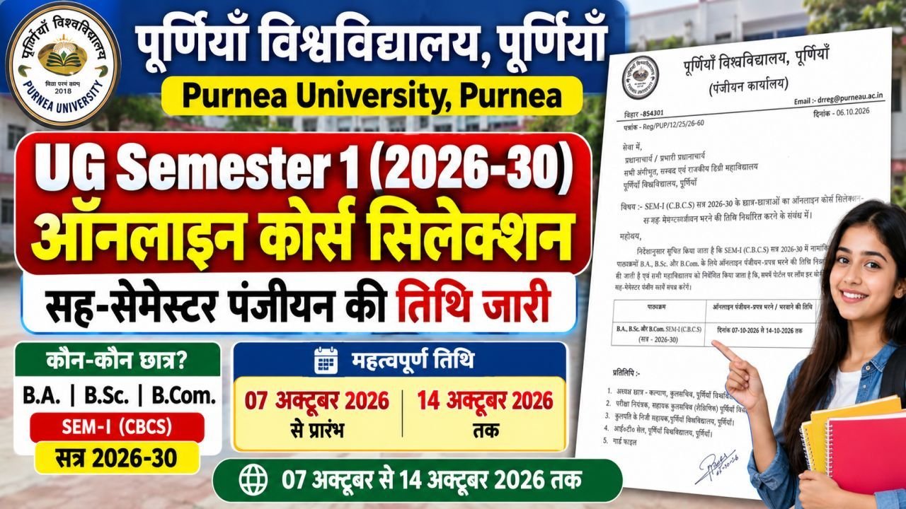 Purnea University UG Semester 1 Registration 2026-30
